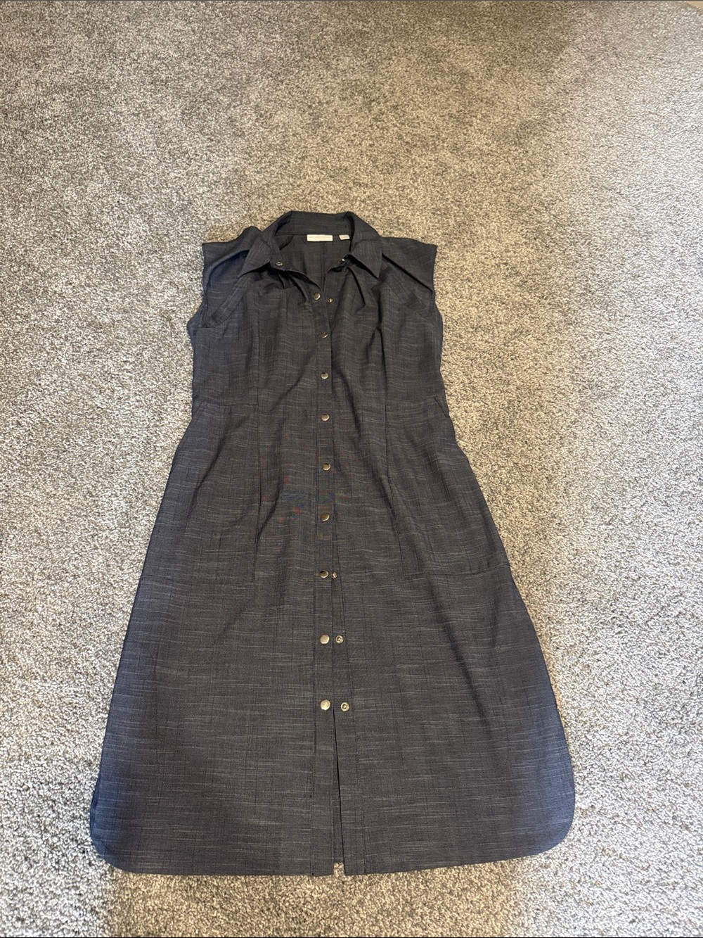 New York & Company Navy Sleeveless Button-Front Midi Dress